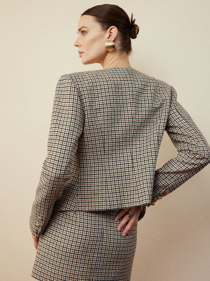 Veste Courte "Houndstooth" à Boutons