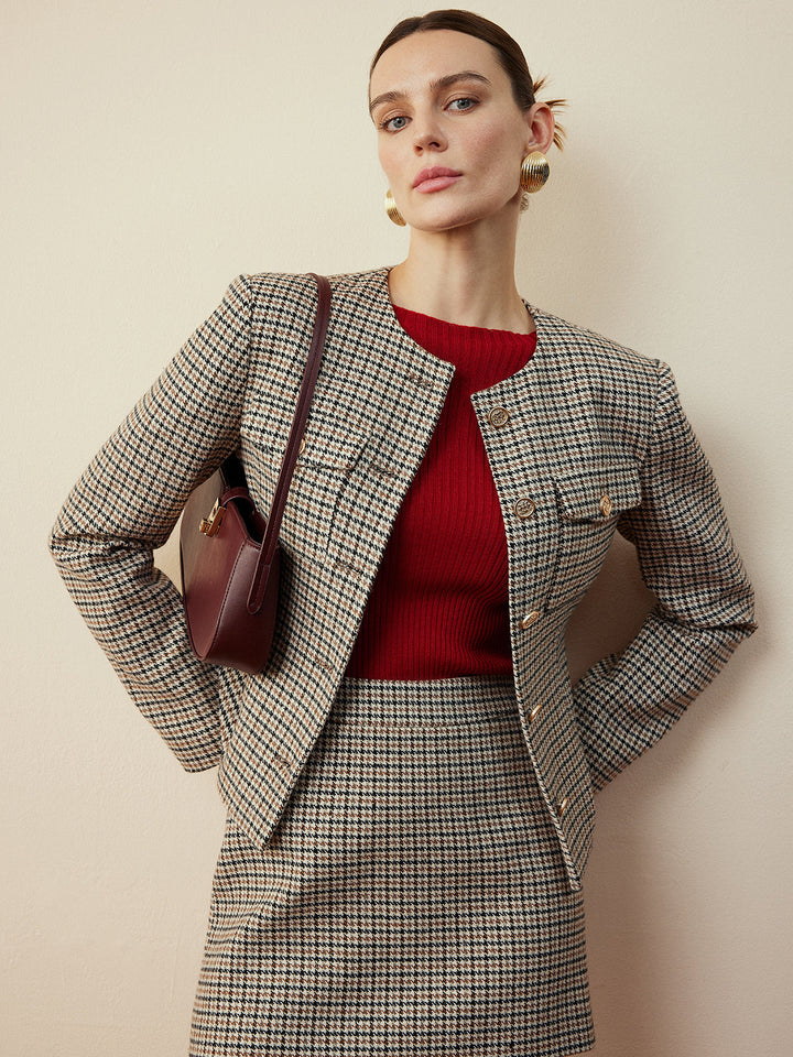 Veste Courte "Houndstooth" à Boutons