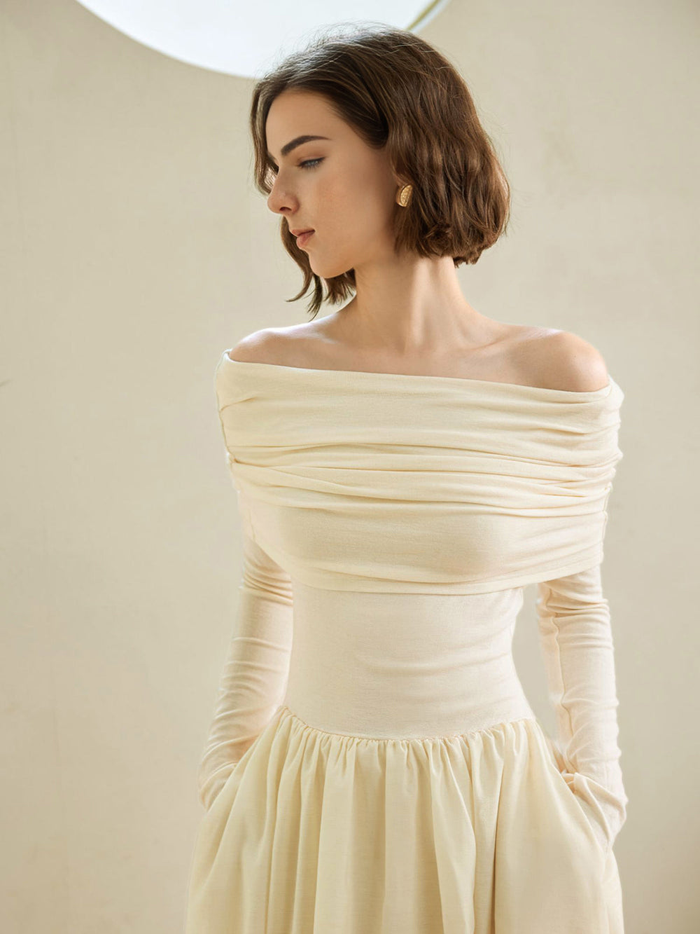 Robe Longue Plissée à Volants Bardot