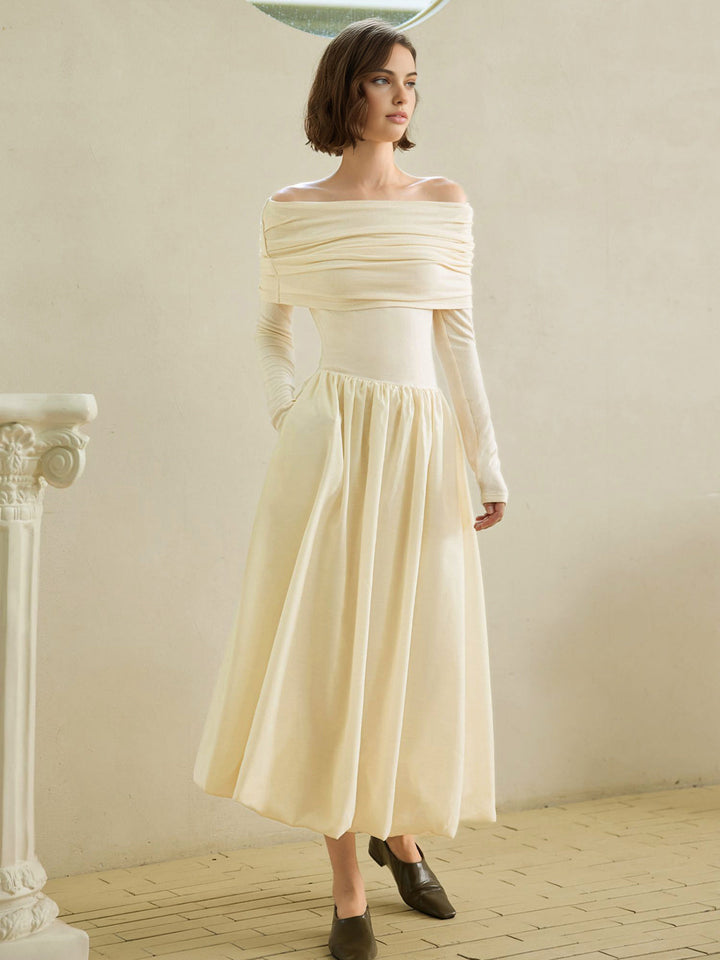 Robe Longue Plissée à Volants Bardot