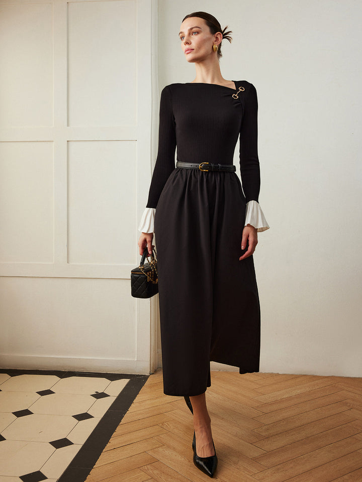 Robe à poches à panneaux avec poignets volantés sans ceinture