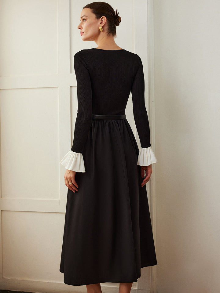 Robe à poches à panneaux avec poignets volantés sans ceinture