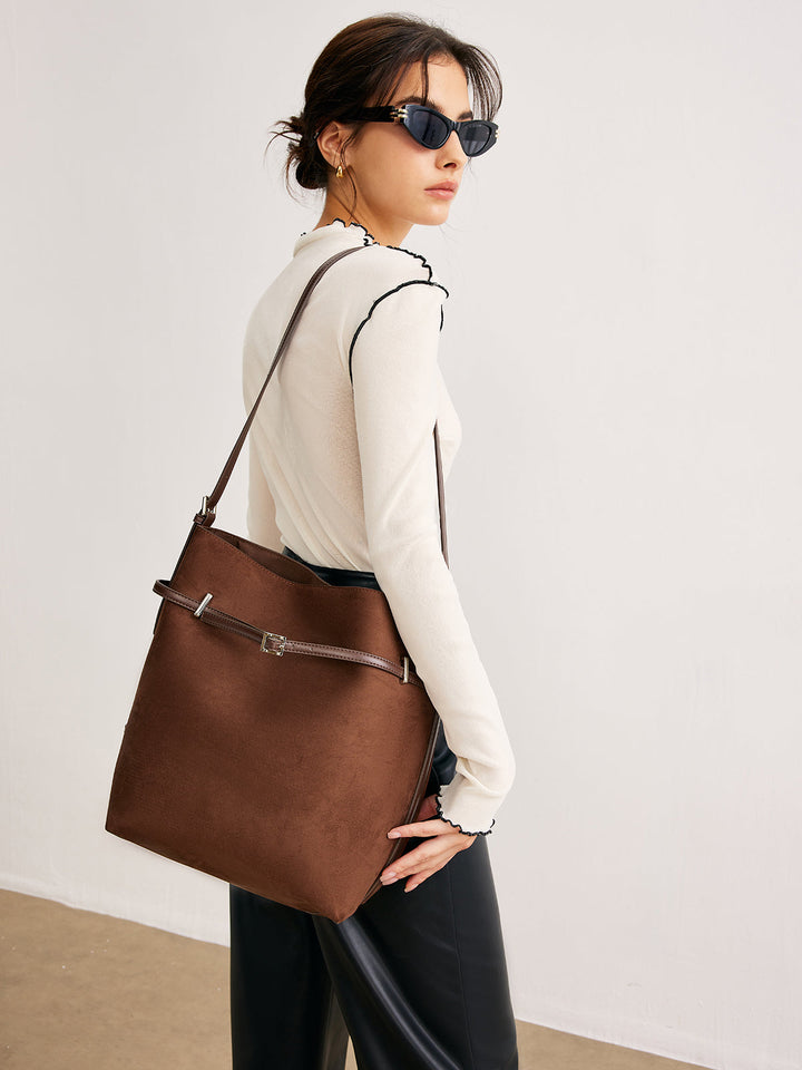 Sac seau à boucle polyvalent en daim