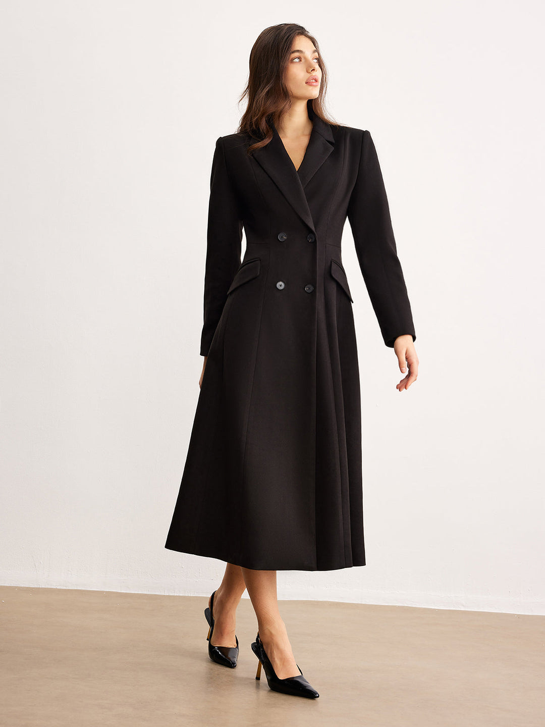 Blazer Longue à Revers Boutonné