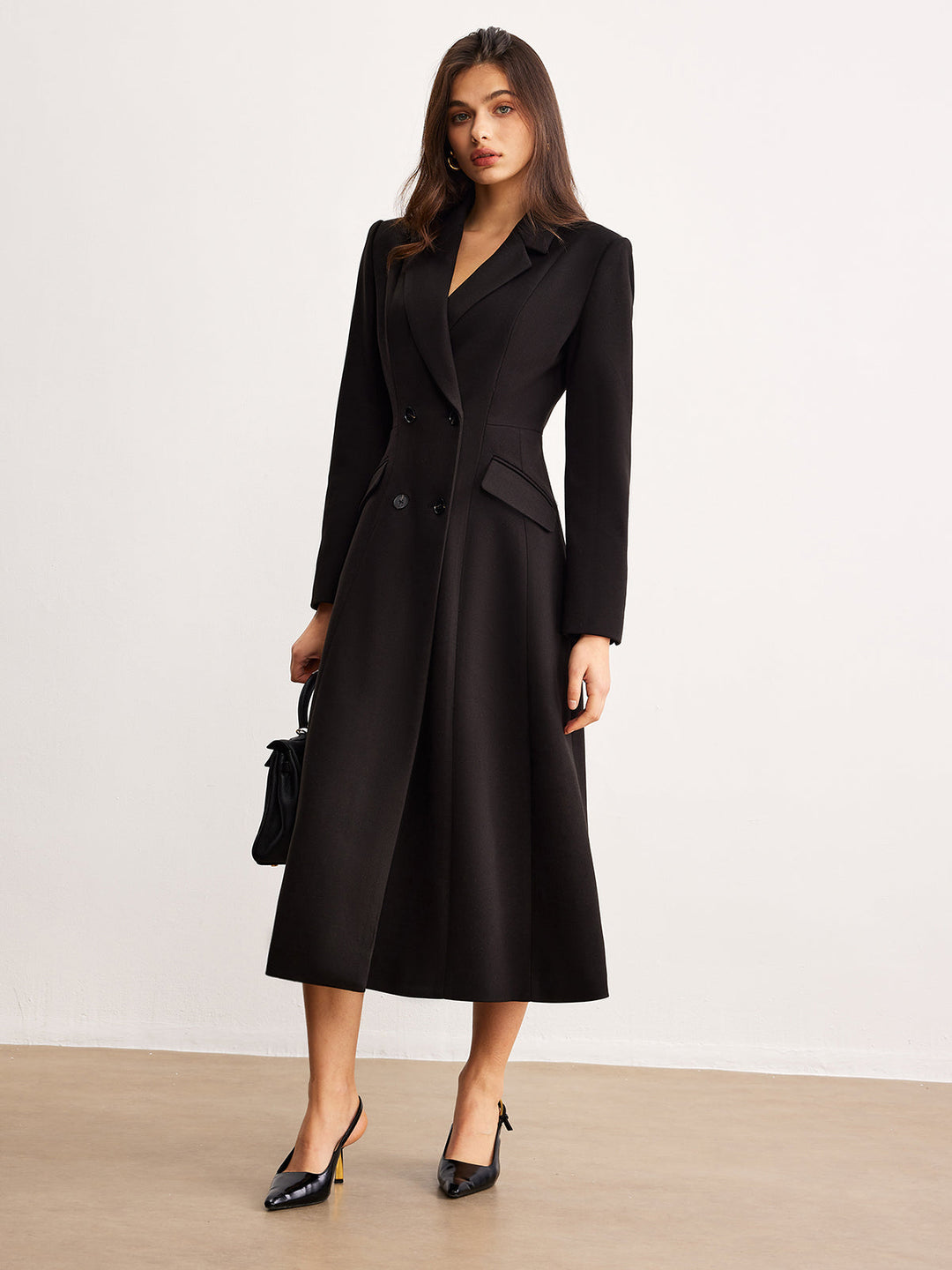 Blazer Longue à Revers Boutonné