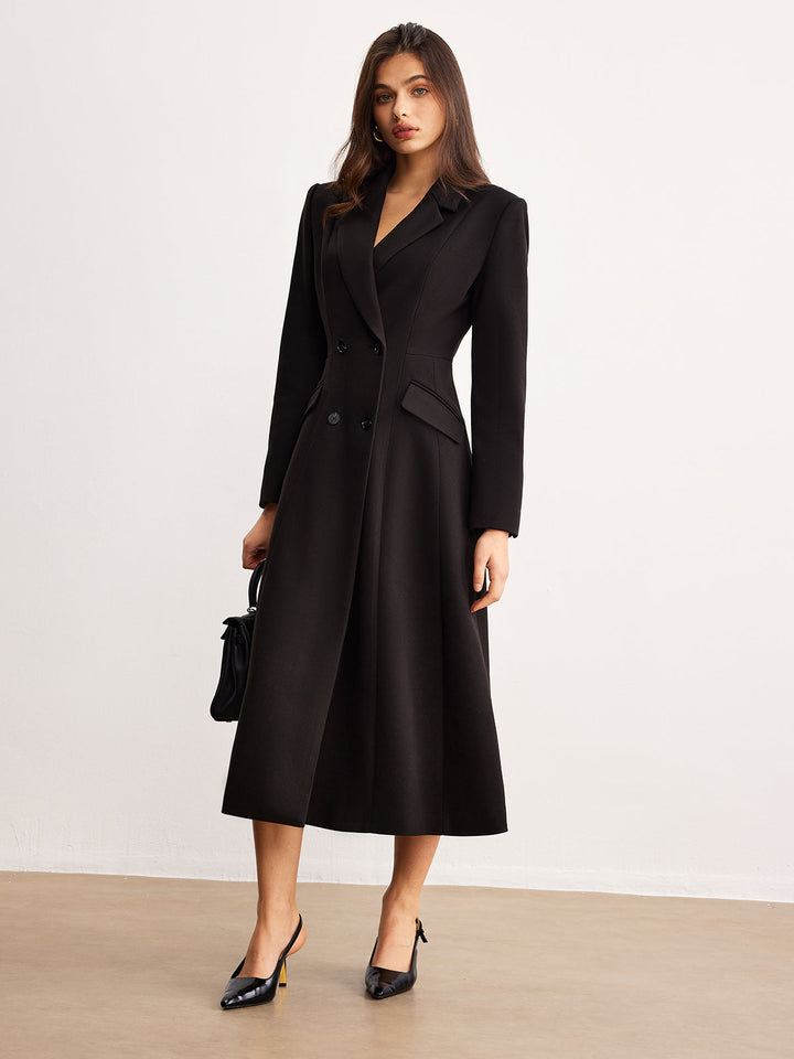 Blazer Longue à Revers Boutonné