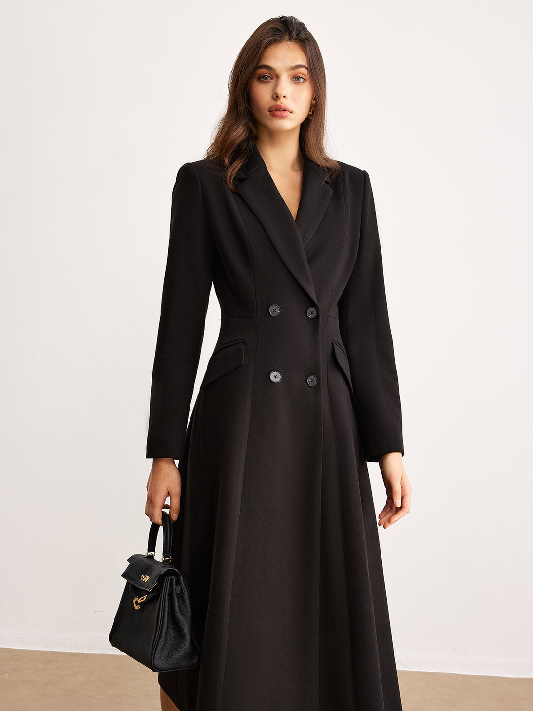 Blazer Longue à Revers Boutonné