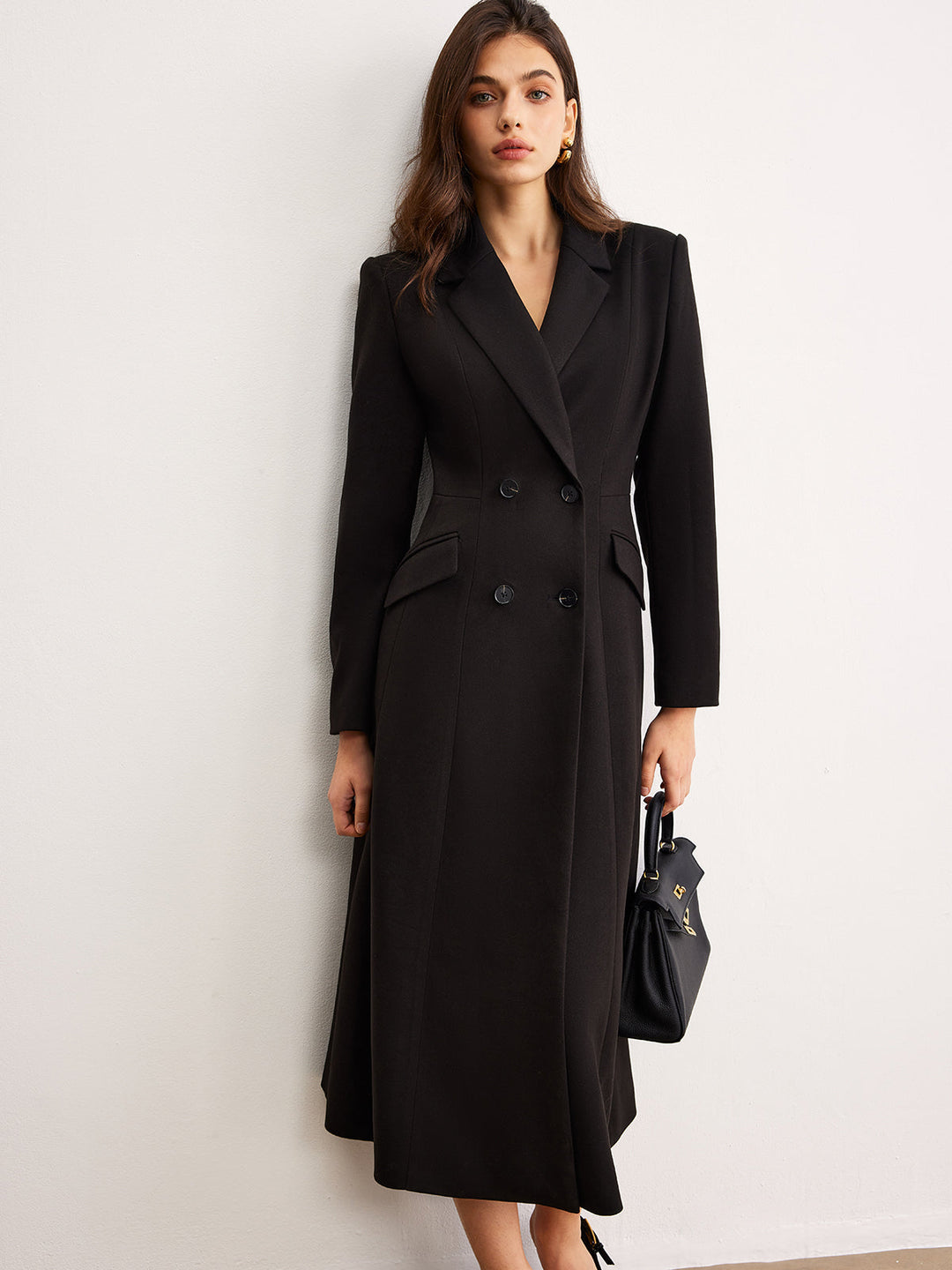 Blazer Longue à Revers Boutonné