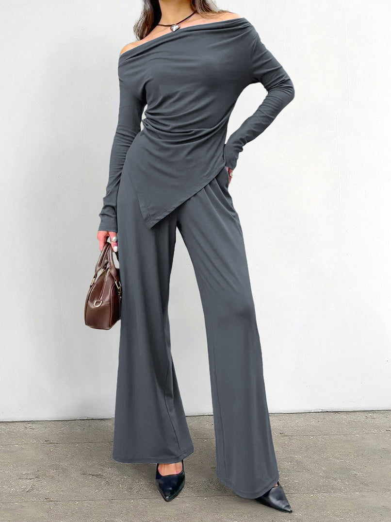 Ensemble Pantalon Jambe Asymétrique Ruché en Jersey