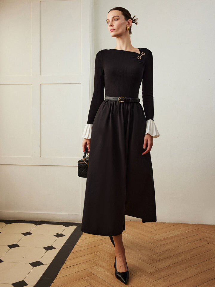 Robe à poches à panneaux avec poignets volantés sans ceinture