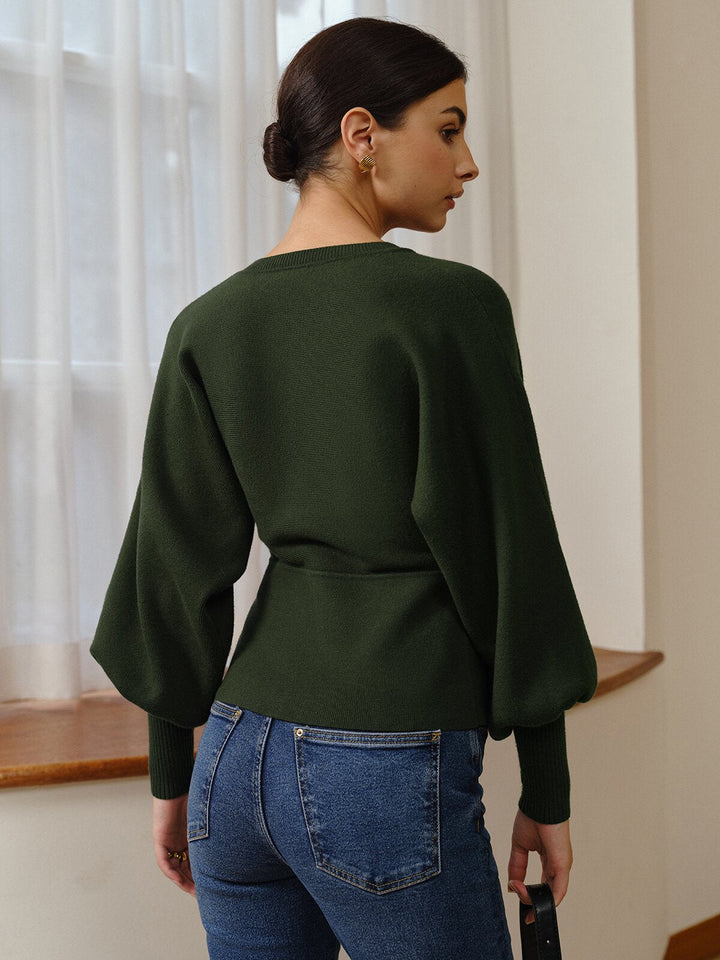 Haut en tricot avec manches pagode et finitions ondulées