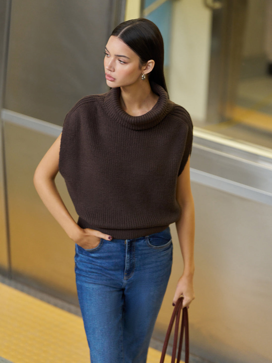 Gilet Sans Manches à Col Roulé