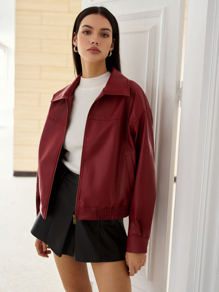 Veste Polo en Similicuir Zippée