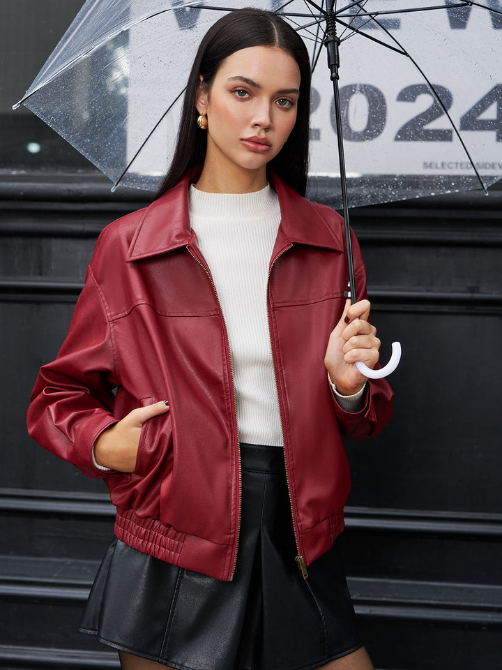 Veste Polo en Similicuir Zippée