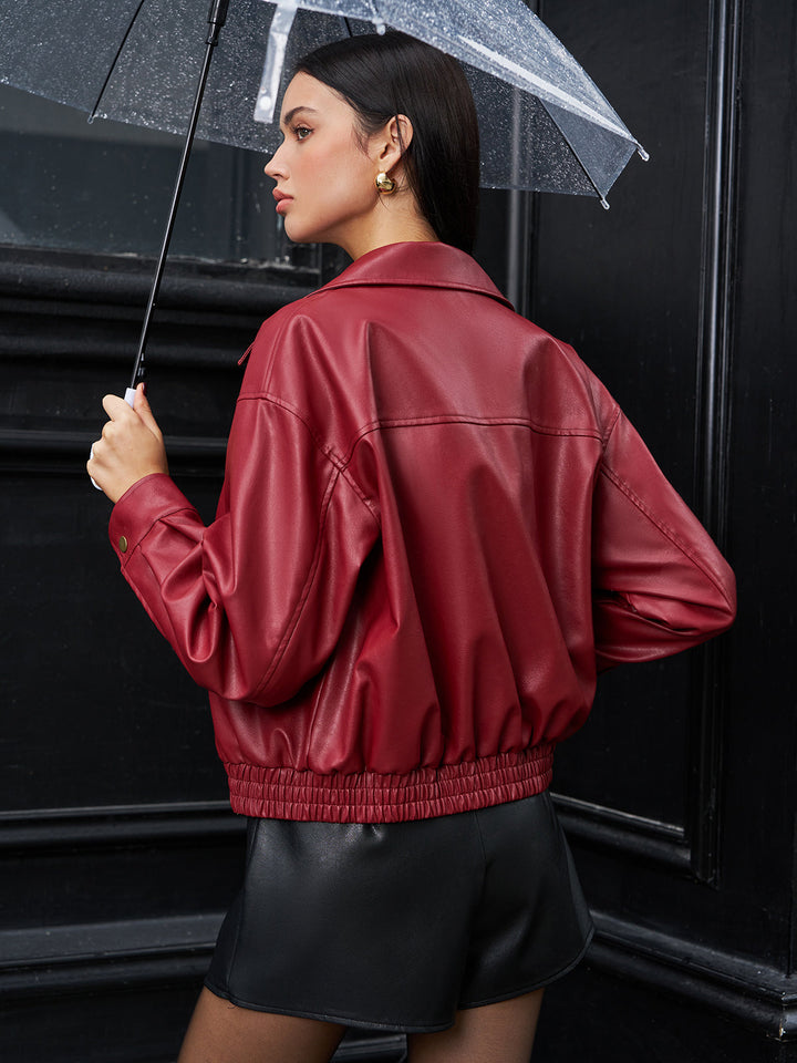 Veste Polo en Similicuir Zippée