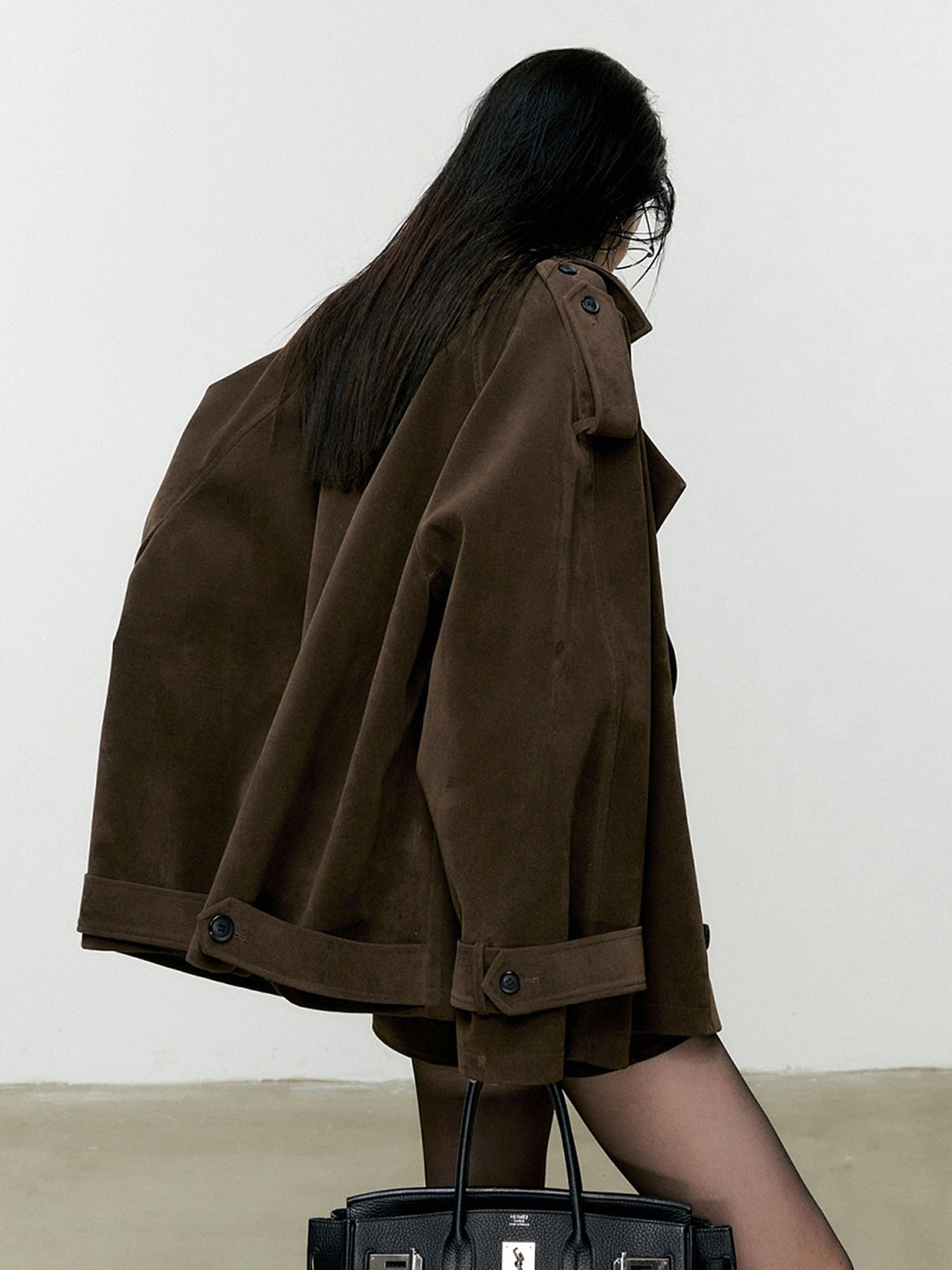 Veste ample en daim à revers