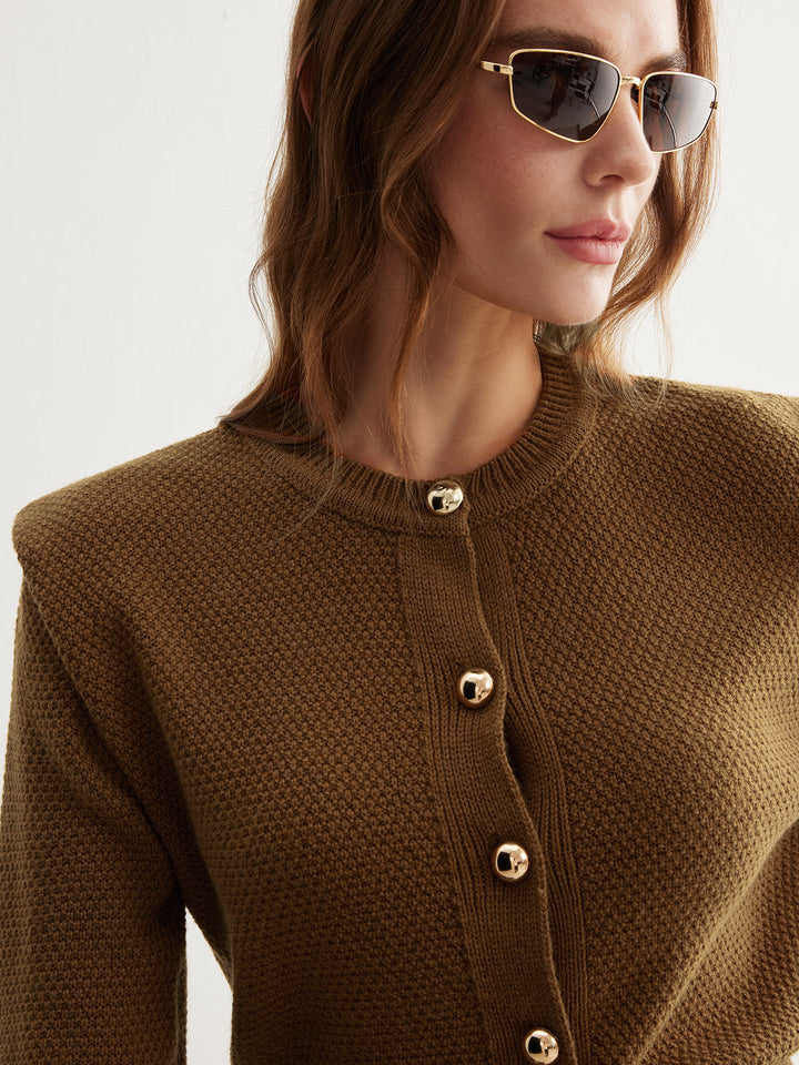 Cardigan Boutonné Vintage en Mélange Laine