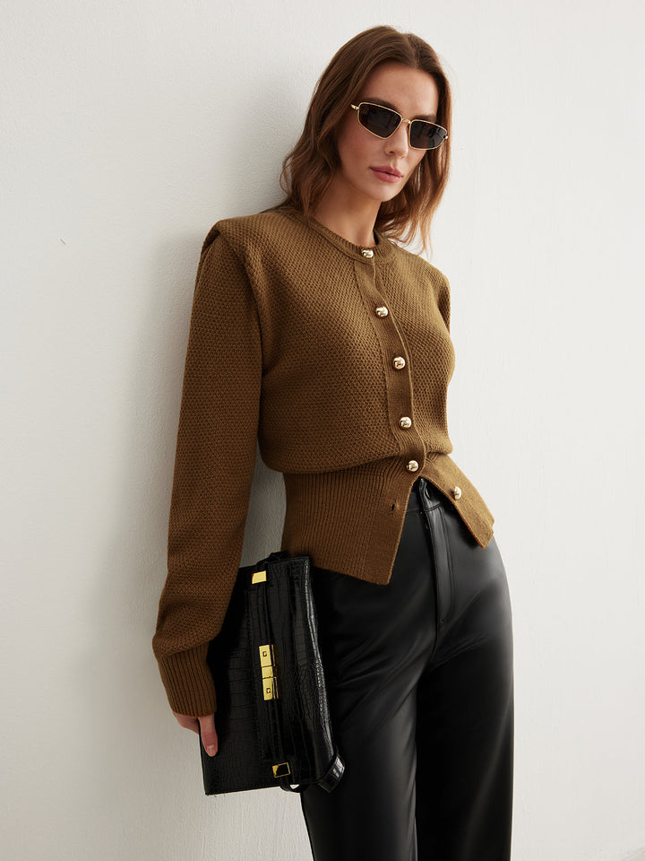Cardigan Boutonné Vintage en Mélange Laine