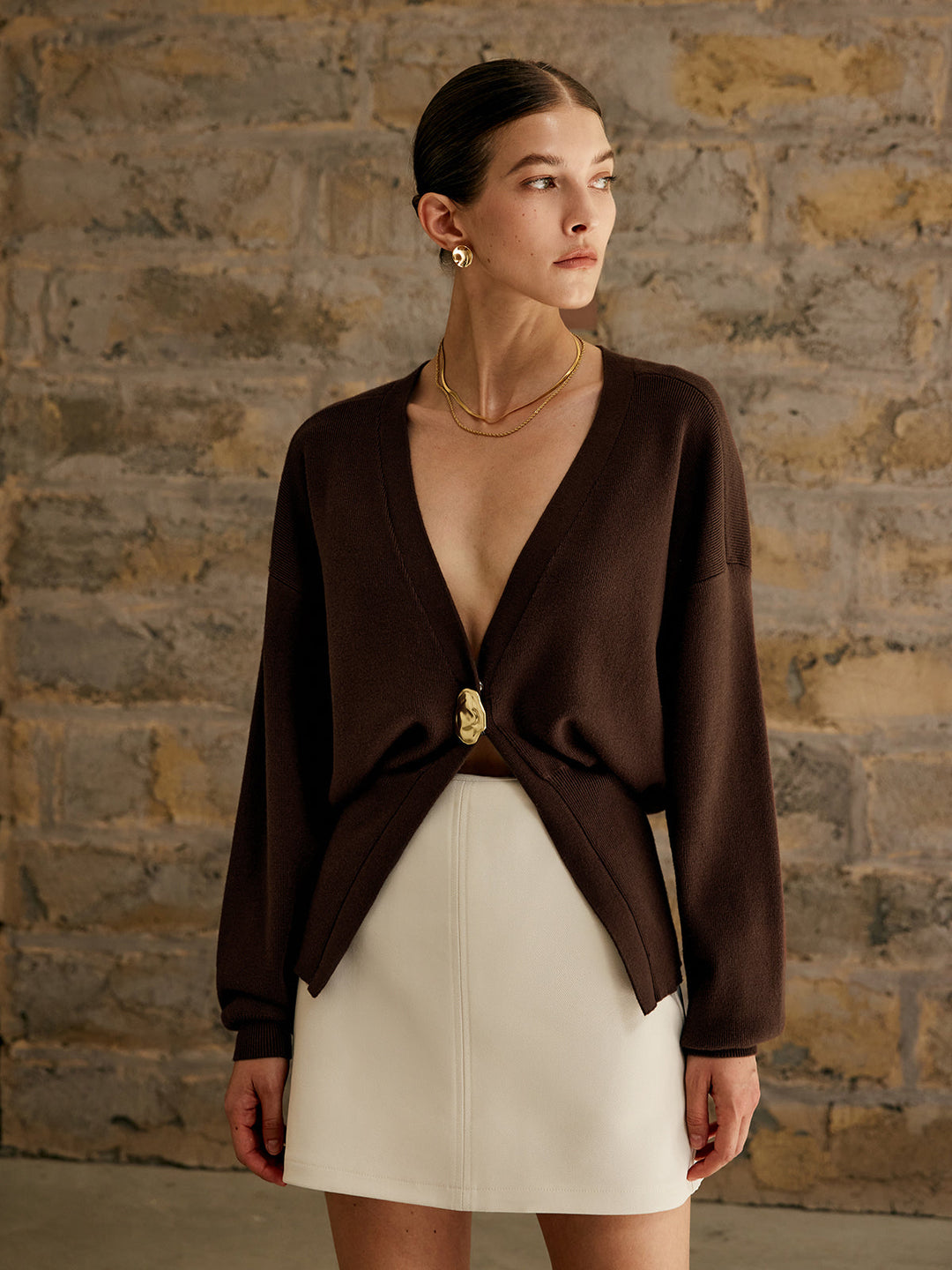 Cardigan uni à boutons dorés