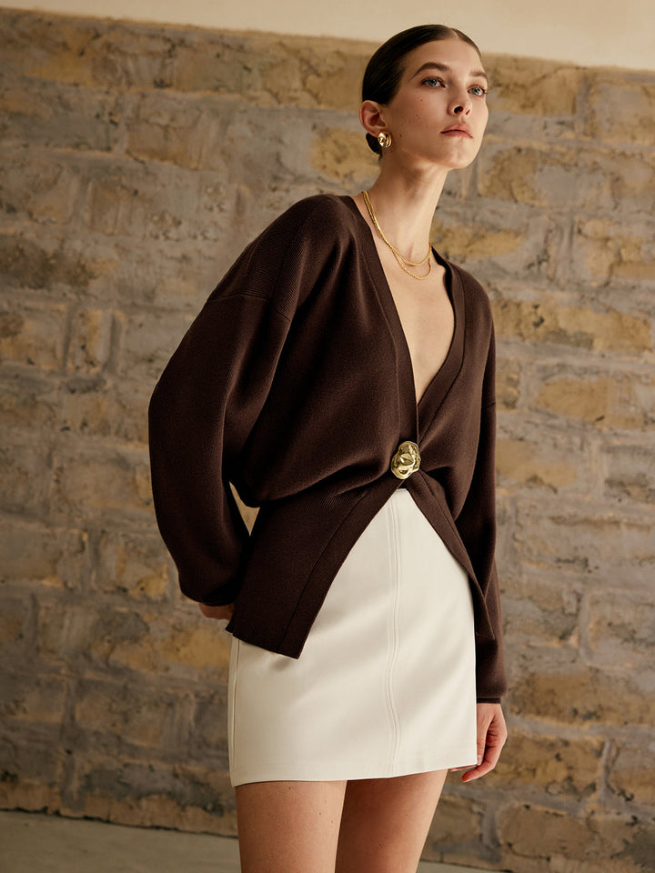 Cardigan uni à boutons dorés