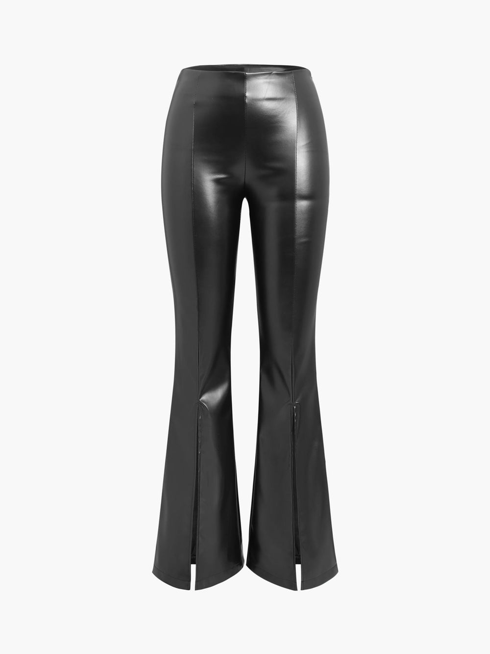Pantalon Évasé Zippé en Similicuir