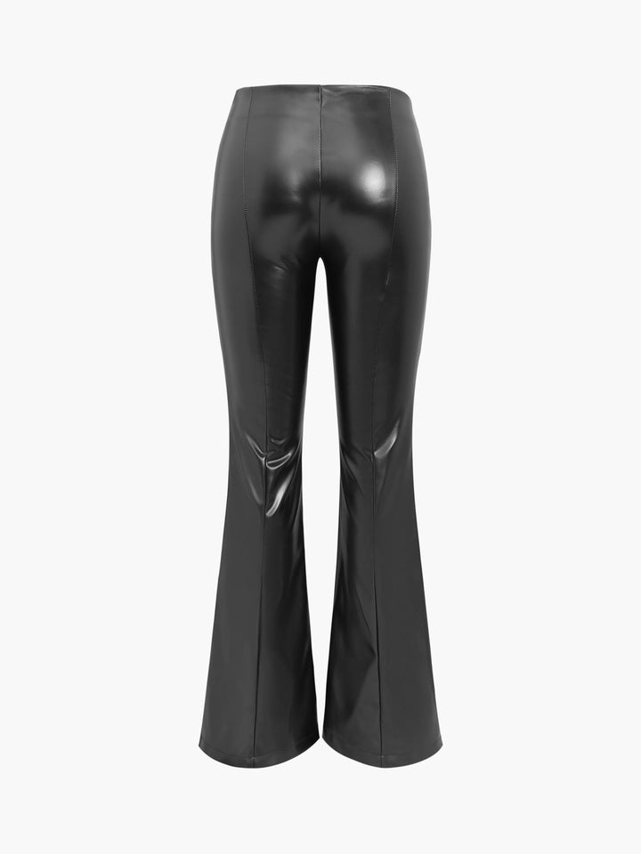 Pantalon Évasé Zippé en Similicuir