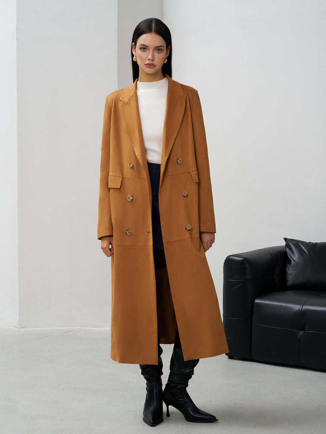Blazer Long Bouton Suède