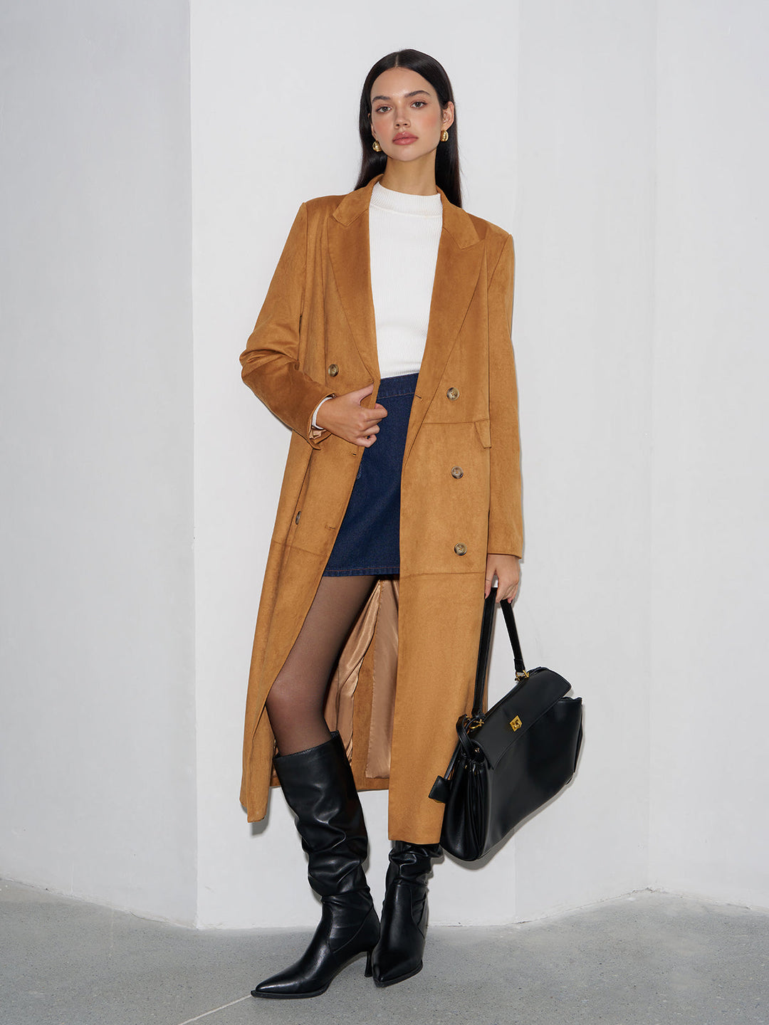 Blazer Long Bouton Suède