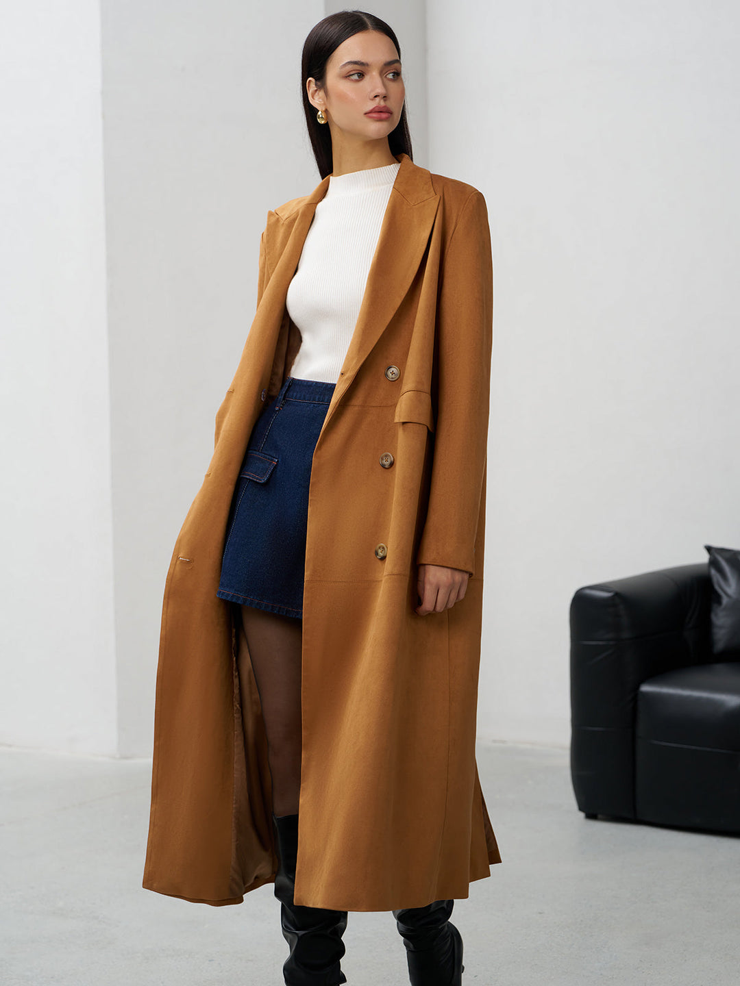 Blazer Long Bouton Suède