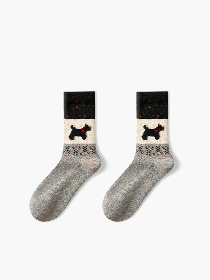 1pr Chaussettes en Laine à Motif Chiot