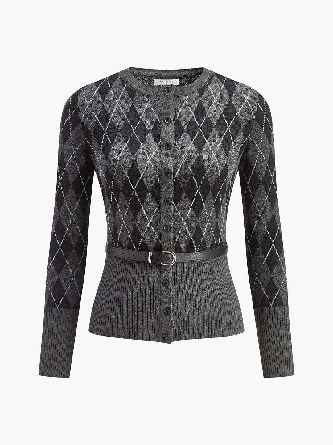 Cardigan Bouton Ceinture à Motif Rhombique