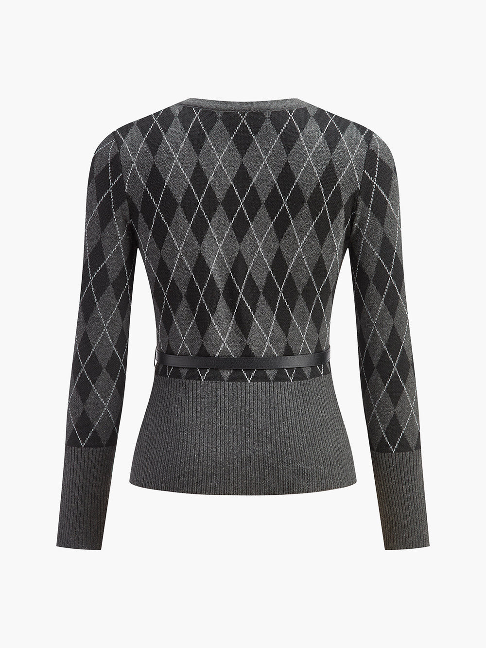 Cardigan Bouton Ceinture à Motif Rhombique