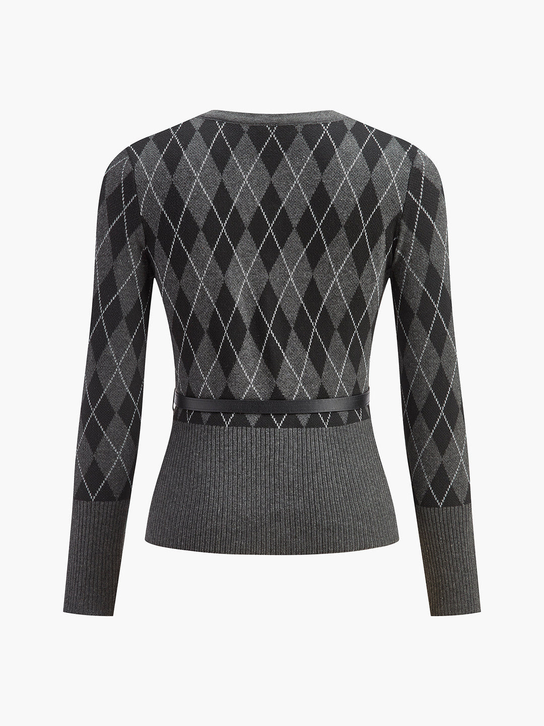 Cardigan Bouton Ceinture à Motif Rhombique