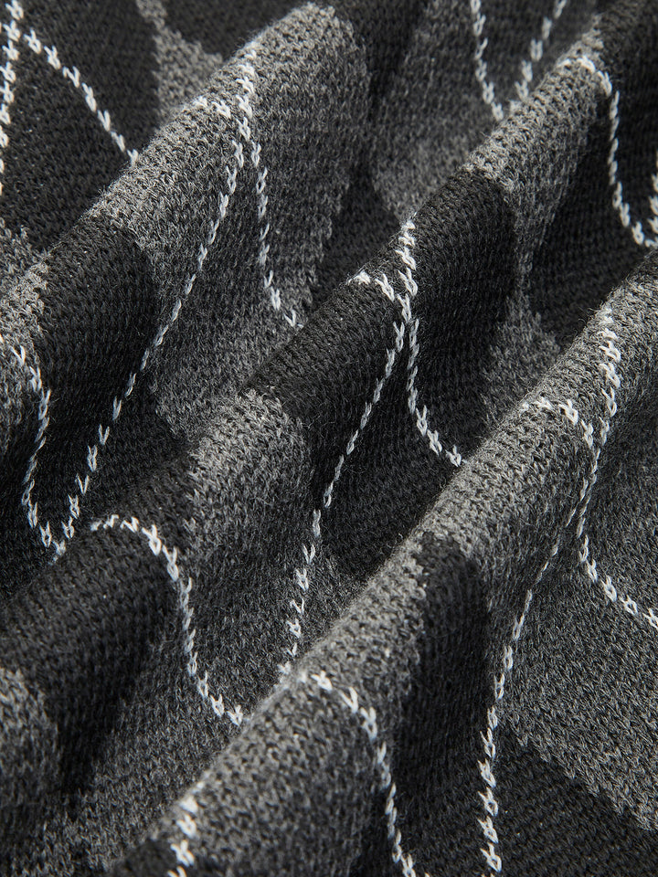 Cardigan Bouton Ceinture à Motif Rhombique