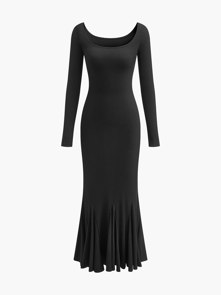 Robe Longue Ajustée en Tricot Volanté