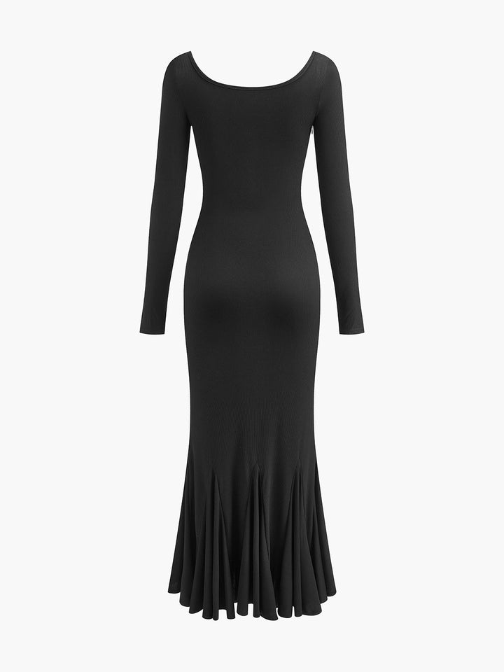 Robe Longue Ajustée en Tricot Volanté