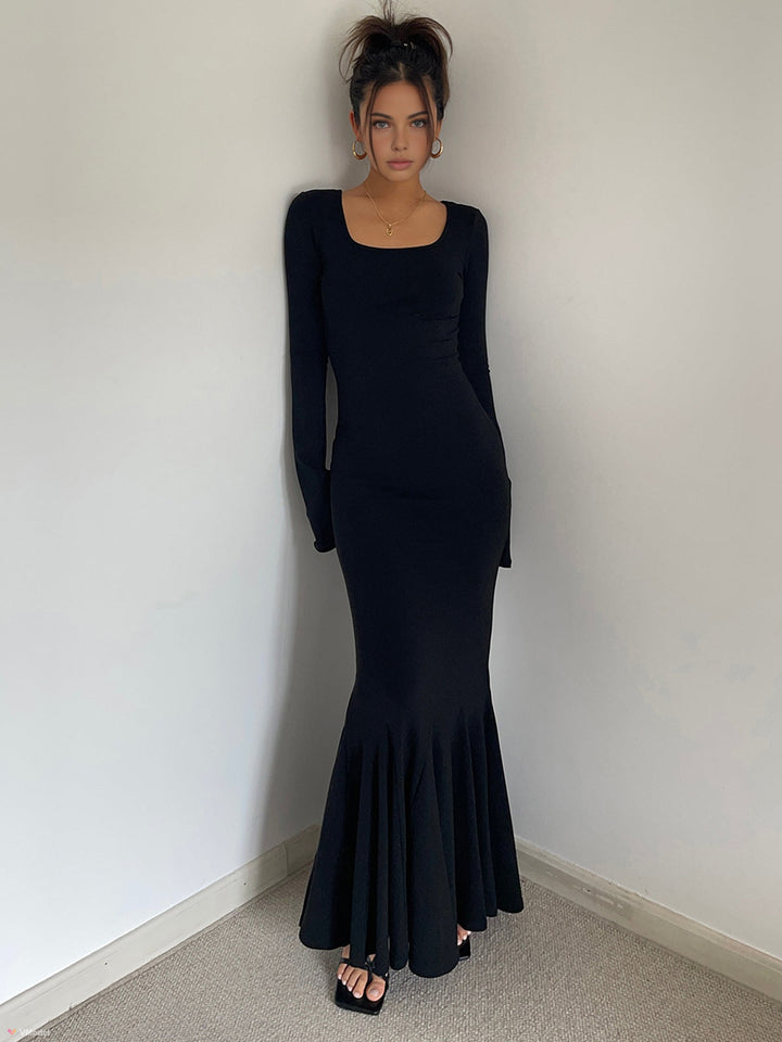 Robe Longue Ajustée en Tricot Volanté