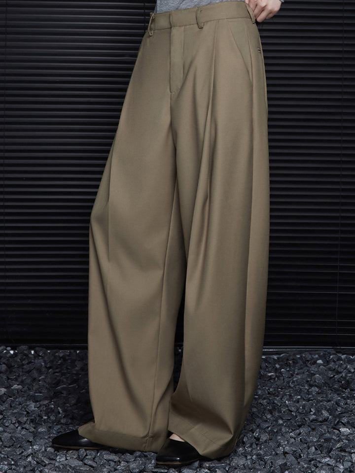 Pantalons Amples Plissés Sans Ceinture