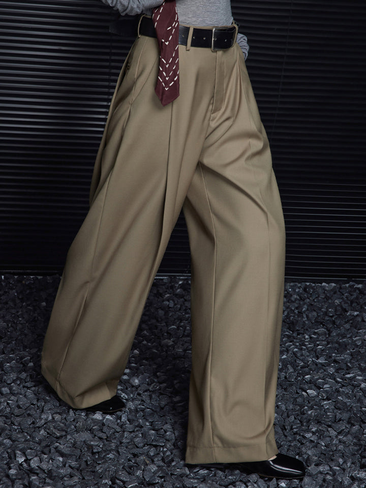 Pantalons Amples Plissés Sans Ceinture