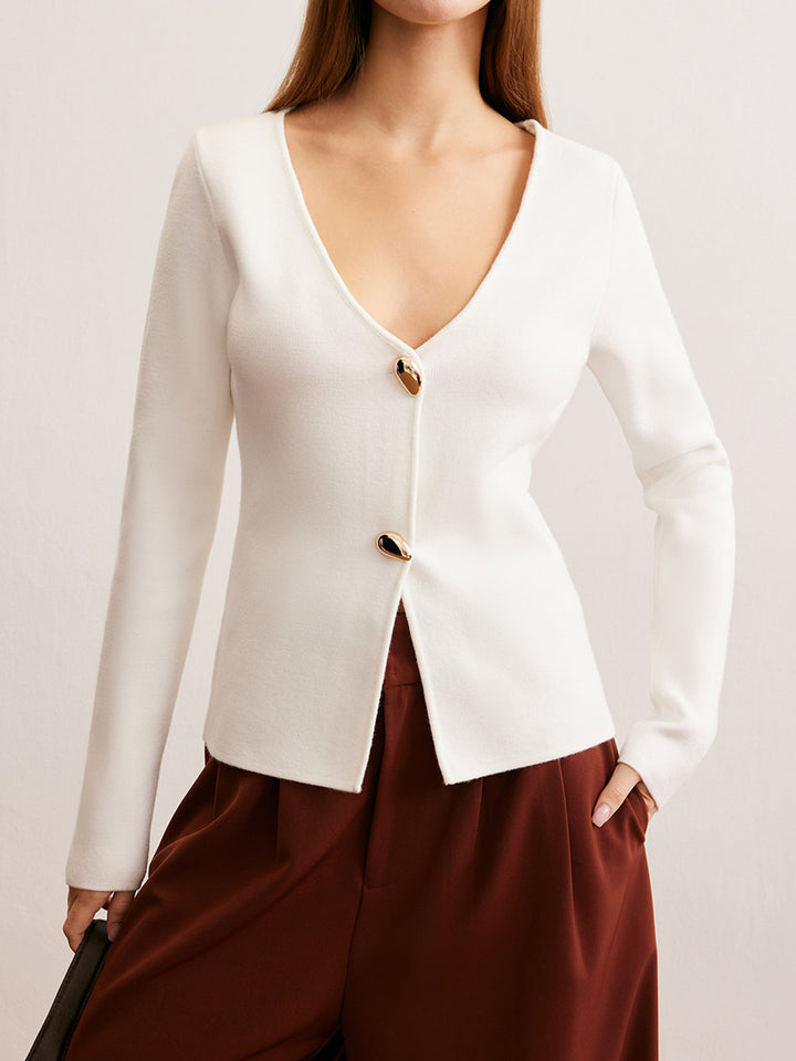 Cardigan Bouton Goutte d'Eau Col en V