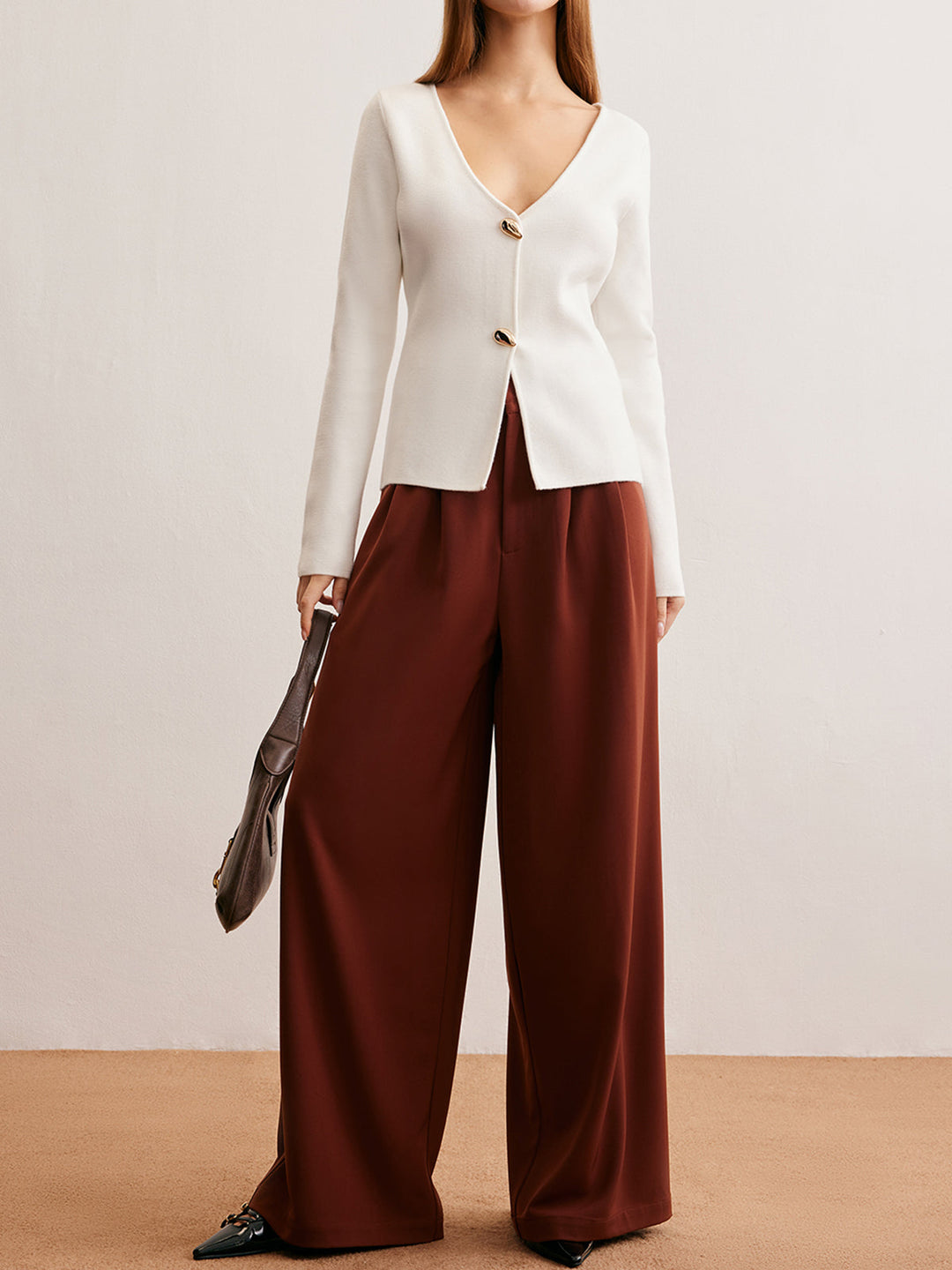 Cardigan Bouton Goutte d'Eau Col en V