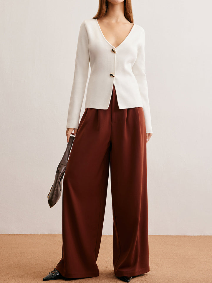 Cardigan Bouton Goutte d'Eau Col en V
