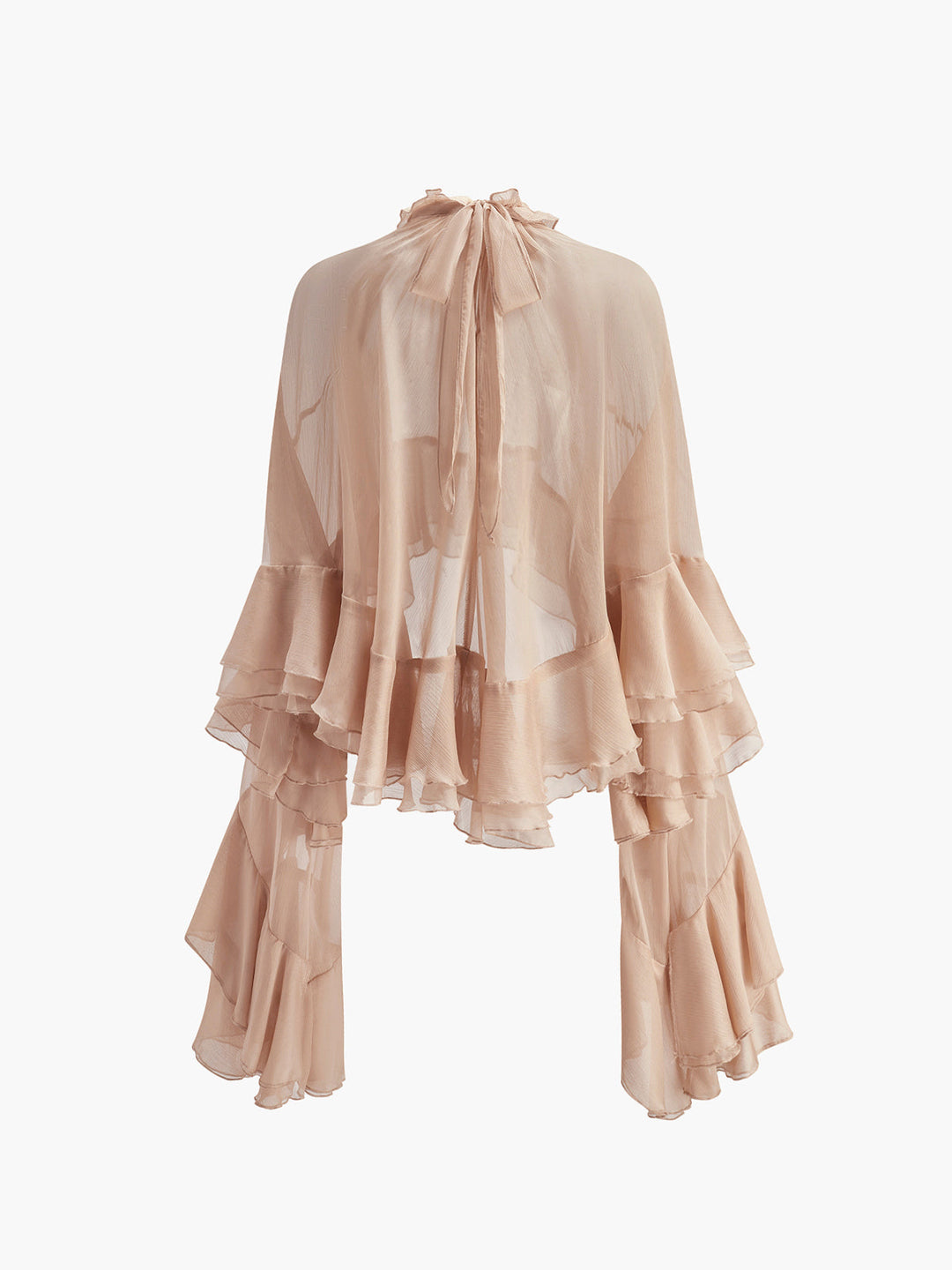 Blouse en mousseline à volants et col roulé transparent