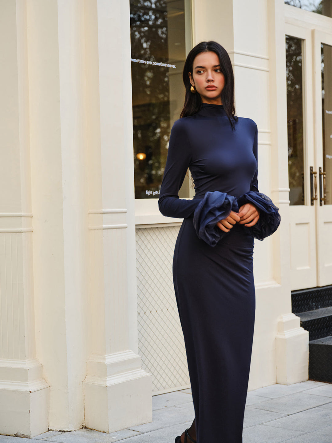 Robe Longue Élégante en Jersey avec Bas Fendu