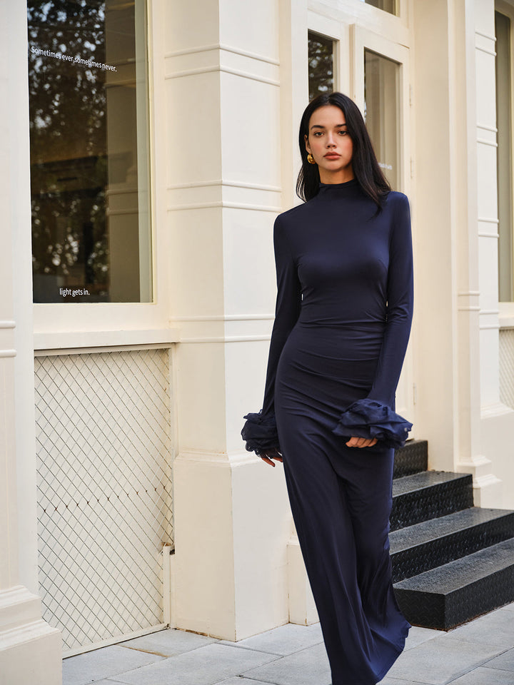 Robe Longue Élégante en Jersey avec Bas Fendu