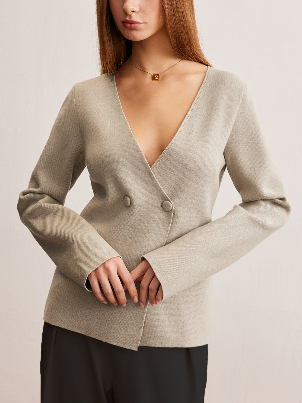 Cardigan Élégant à Col en V Ajusté