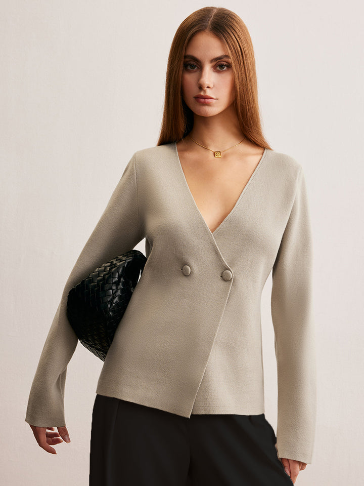 Cardigan Élégant à Col en V Ajusté