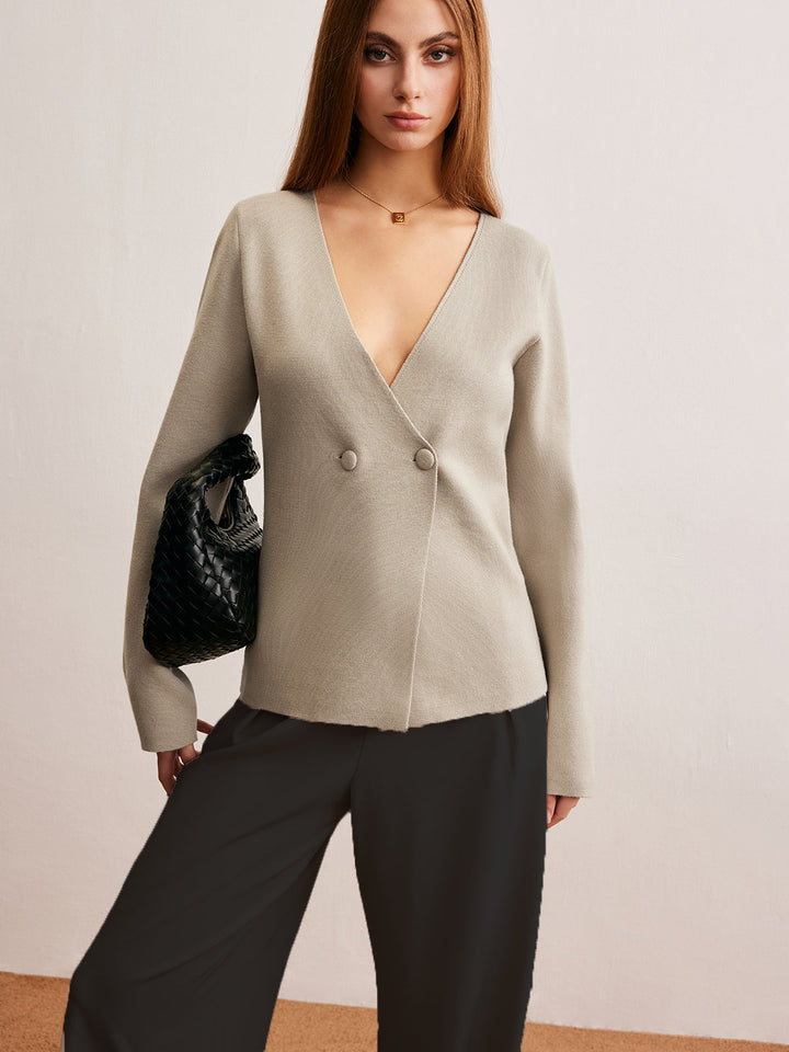 Cardigan Élégant à Col en V Ajusté