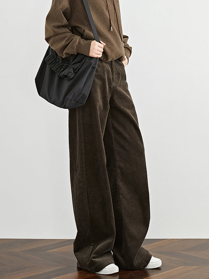 Pantalons Drape Côtelés Taille Haute