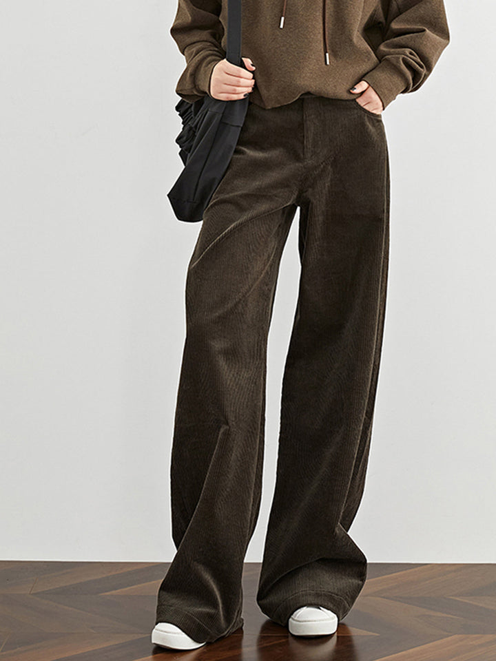 Pantalons Drape Côtelés Taille Haute